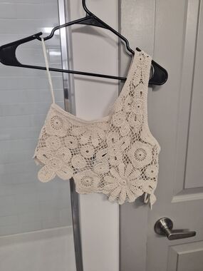 Cotton On Cream Crochet One-Shoulder Crop Top